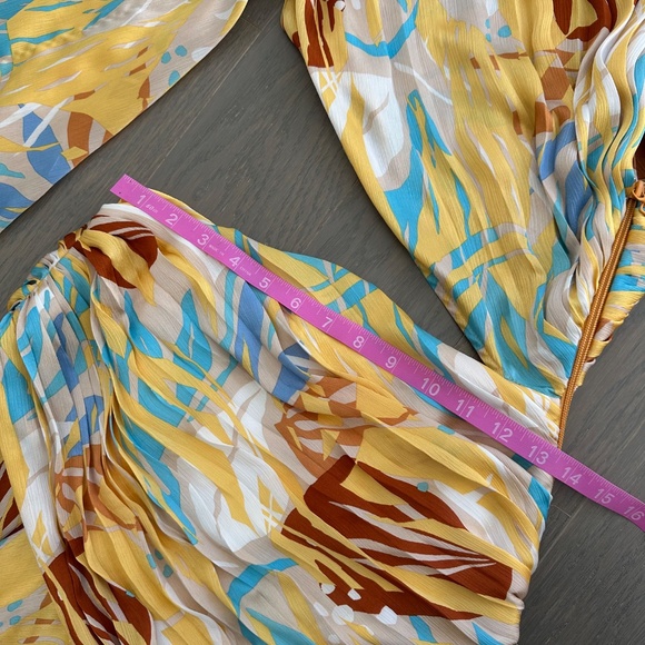 Bronx and Banco Jafari Isla Dress Yellow One Shoulder Maxi Floral Cut Out Sz XS - Picture 9 of 11